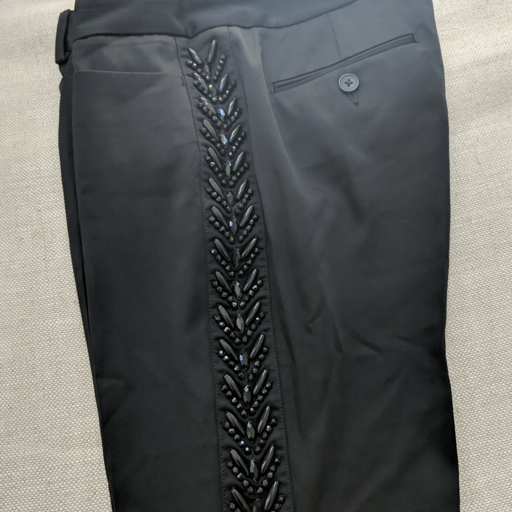 Black satin ankle pants, size 6, mid rise, zip front